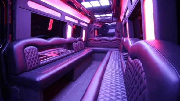 Interior of Charter Bus Company Grand Island's Sprinter Limo in Grand Island